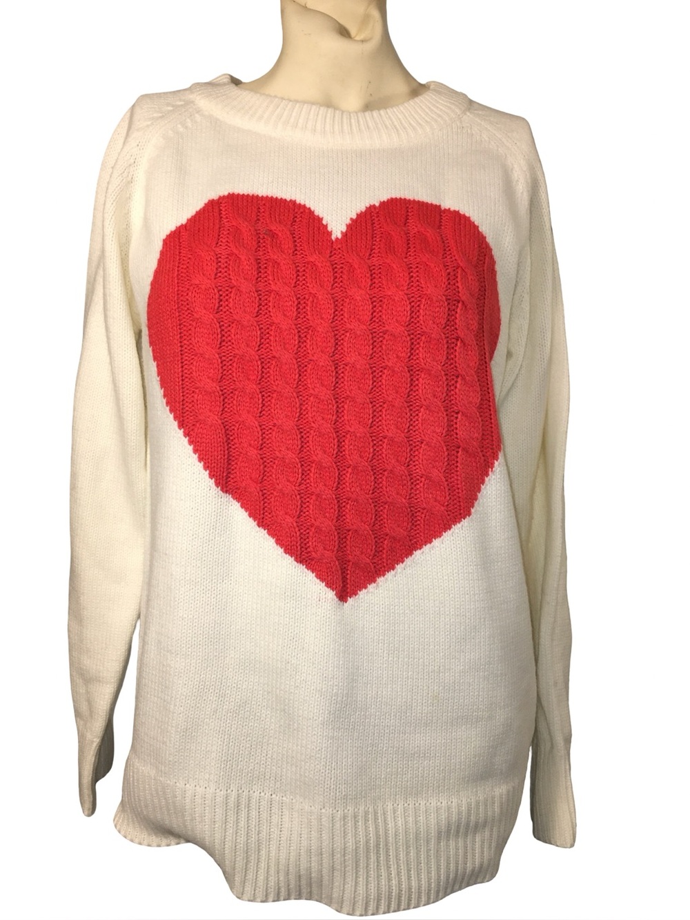 Women’s Cream Sweater with Red Heart Graphic